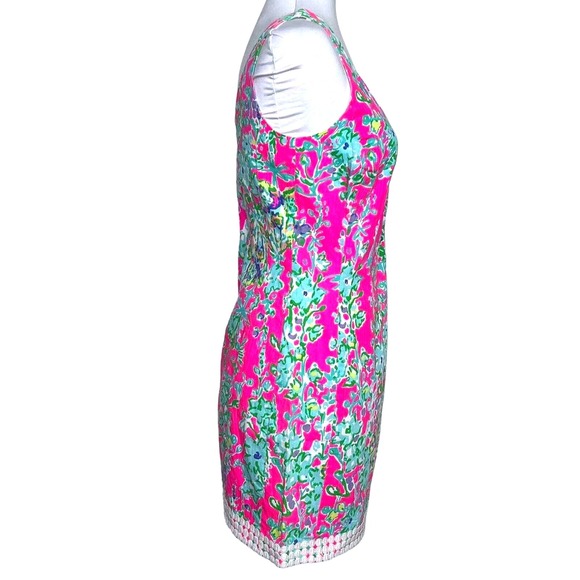 Lilly Pulitzer Floral Shift Dress Women Med Pink Turquoise Cotton Coastal Preppy - Picture 2 of 12